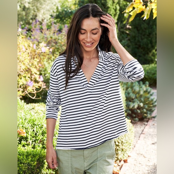 Frank & Eileen Patrick Striped Popover Henley Navy Stripe Heritage Jersey Size L - Picture 1 of 11